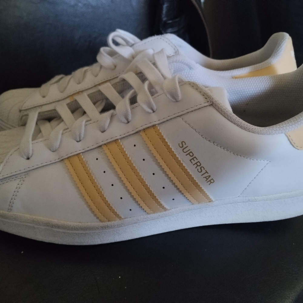 Adidas Superstar White and Orange Sneakers